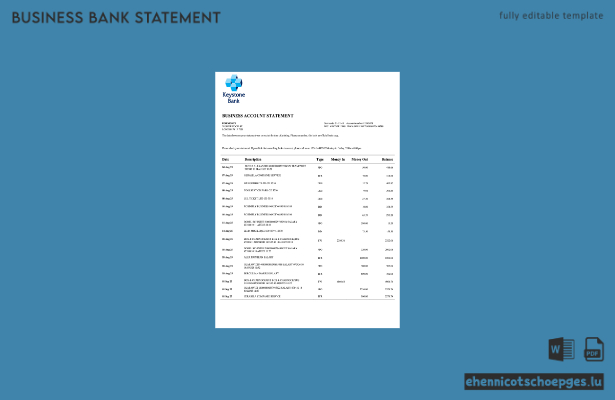 Nigeria Keystone Bank Organisationskontoauszug Word- und PDF-Beispielvorschau